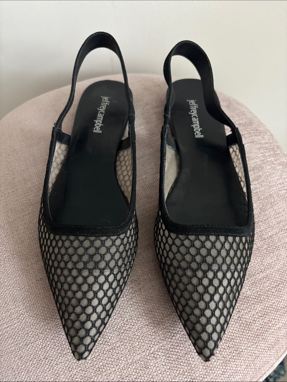 Jeffrey Campbell Black Mesh Pointed Slingback Flats